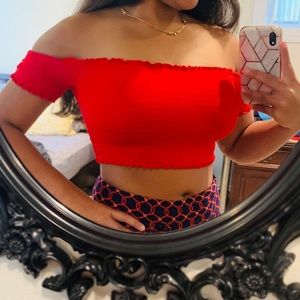 Red off shoulder crop top